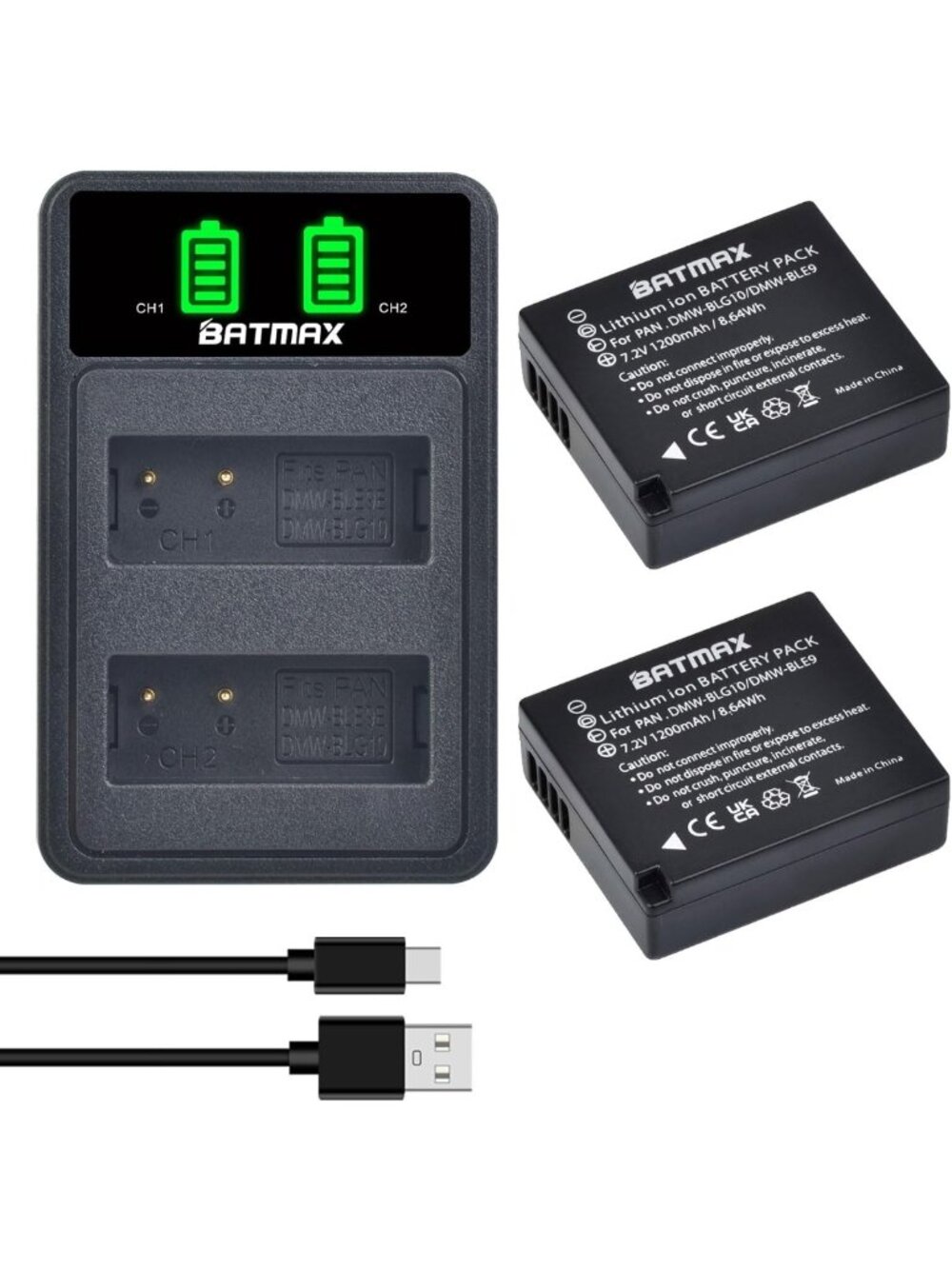 2-Pack Rechargeable Batteries & USB Dual Charger for Panasonic Lumix Cameras